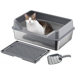 Coucheta Stainless Steel Cat Litter Box Collection - High Sided Enclosures with Mats & Scoops, Multiple Sizes & Colors - 1 of 4
