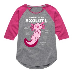 Girls' - Instant Message - Anatomy Of An Axolotl Shirt Tail Raglan Graphic T-shirt - 1 of 4
