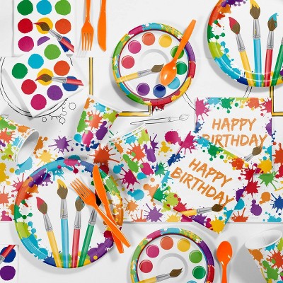 Paint Party Supplies, 142 Pcs Art Paint Party Tableware Set Include Paint Party Plates and Napkins,Art Tablecloths,Paint Banner,Cups,Art Birthday