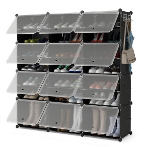 Costway Portable Shoe Rack Organizer 12-Cube 48 Pair Shoe Shelf Storage Cabinet w/Hook - 1 of 4