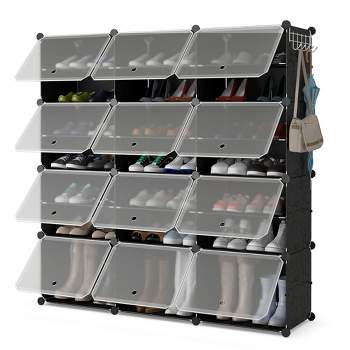  MMBABY 6-Tier Foldable Shoe Rack Organizer for Closet 6-12Pairs  Plastic Collapsible Shoes Storage Box Clear Shoe Boxes Stackable with Door  Easy Assembly Shoe Cabinet Bins with Lids Large (6 Tiers) 