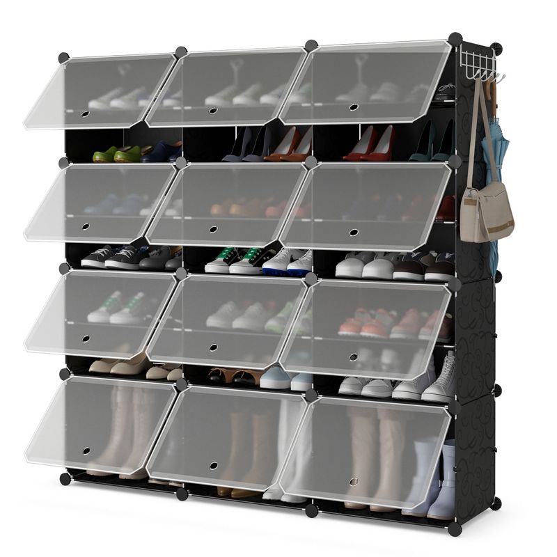 Costway Portable Shoe Rack Organizer 12-Cube 48 Pair Shoe Shelf Storage Cabinet w/Hook, 1 of 11