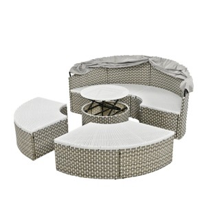 Nestfair Wicker Outdoor Round Sectional Daybed with Retractable Canopy Cushions - 1 of 4