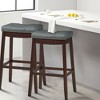 Costway Set of 2 Nailhead Saddle Bar Stools 29'' Pub Chairs with Rubber Wood Legs Brown/White - image 2 of 4