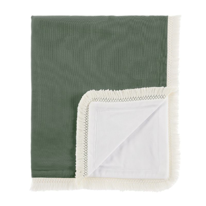 Sweet Jojo Designs Gender Neutral Baby Security Blanket Boho Fringe Green and White, 1 of 7