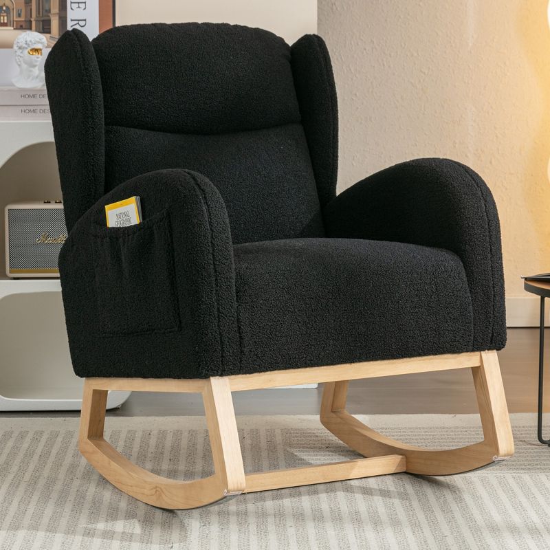 Teddy Fabric Rocking Chair, Upholstered Accent Chair With Wood Legs 4A -ModernLuxe, 1 of 11