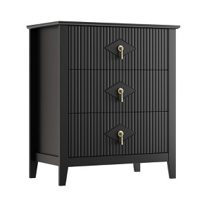 Fluted Nightstand with 3 Large Drawers, 27.5" Wide Bedside Table with Metal Handle, Modern Wooden End Table for Bedroom, Living Room, Hallway - 1 of 4