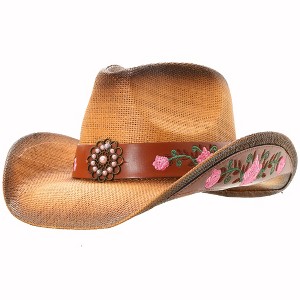 grinderPUNCH Classic Western Outback Cowboy Hat - Mens & Womens Straw Cowgirl Style for Rodeo, Ranch, and Everyday Wear - 1 of 4