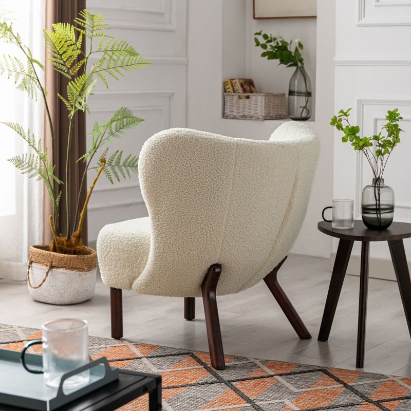 Modern Accent Chair Lambskin Wingback Tufted Side Chair with Solid Wood Legs-ModernLuxe, 4 of 13