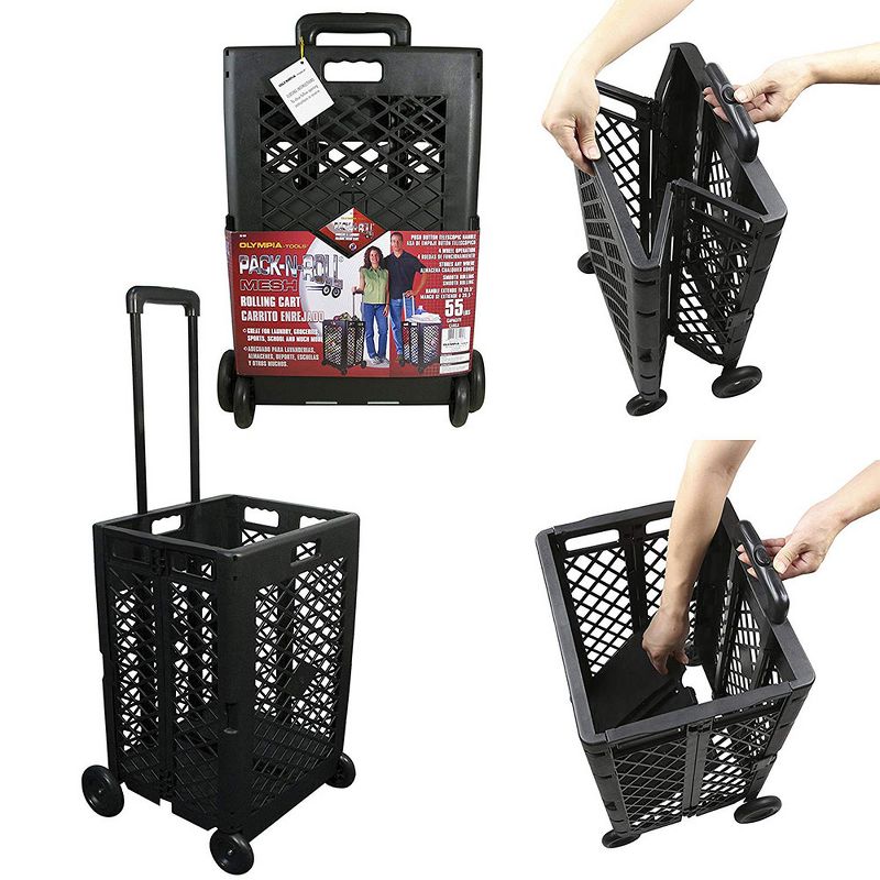 Olympia Tools 85-404 Pack n Roll Portable Utility Rolling Cart with Telescoping Handle for Easy Transportation, Weight Capacity up to 55 Pounds, Black, 3 of 7