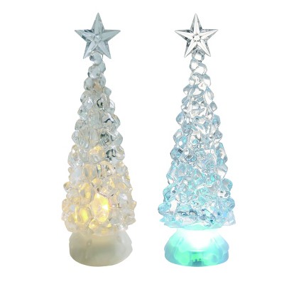 Transpac Artificial 10 in. Clear Christmas Light Up Classic Glitzmas Trees Set of 2