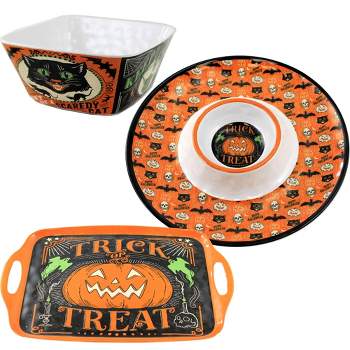 14.0 Inch Scaredy Cat Hostess Set Halloween Chip/Dip Platter Bowl Serving Platters