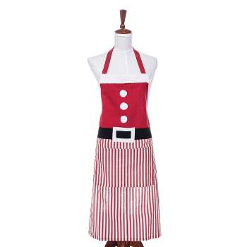 C&F Home Santa Suit with Candy Cane Strips Cotton Cooking Apron, One Size Fits Most, 29 x 34"