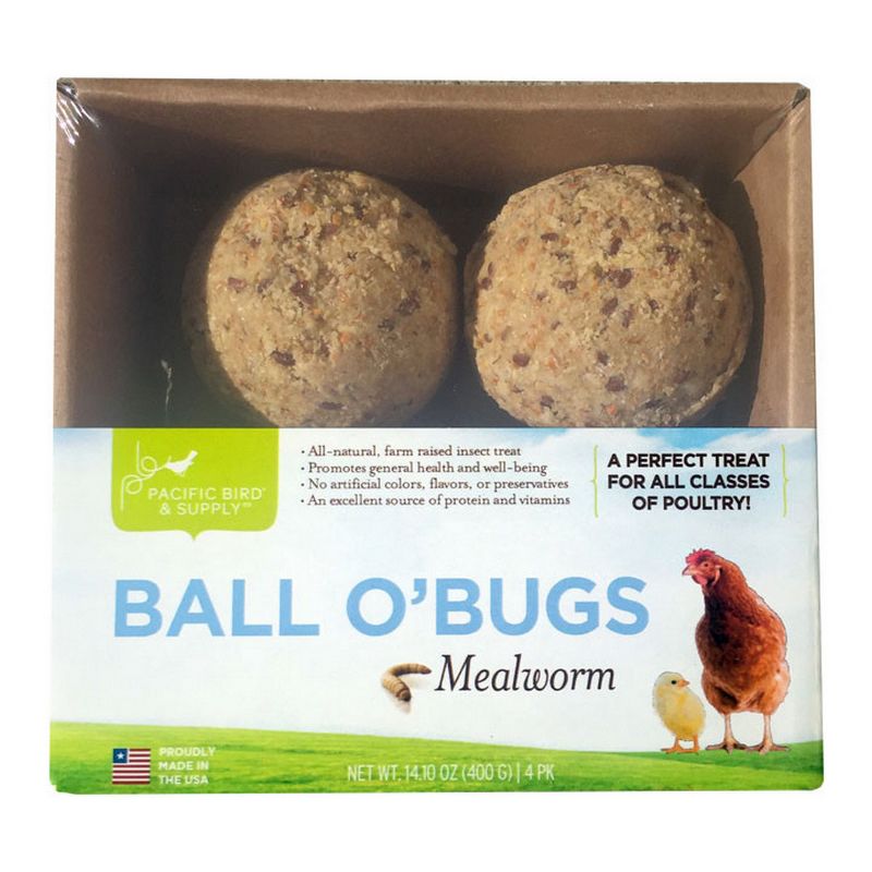 Pacific Bird & Supply Ball O' Bugs Mealworm Chicken Food, 4-pk, 1 of 2