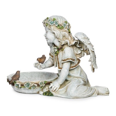 Gray Resin Solar Angel Bird Bath Garden Statue