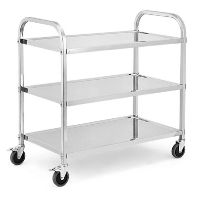 3 Tier Stainless Steel Utility Cart, Heavy Duty Rolling Kitchen Service Cart with 2 Under Shelves & 4 Wheels, for Home, Restaurants
