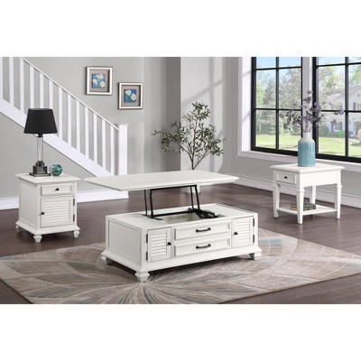 White Rectangular Wood Storage End Table with USB Ports