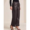 INSPIRE CHIC Women's Faux Leather Hight Waist Drawstring Straight Leg Pants with Pockets - 3 of 4
