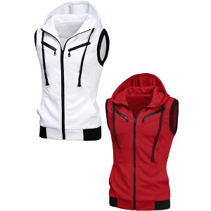 Lars Amadeus Men's Zip up Drawstring Hoodie Vest with Pockets 2 Packs - 1 of 4