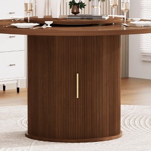 GDFStudio Elodie Rustic Wooden Round Dining Table with 2-Tier Storage Rack and Rotating Tabletop Tray - 1 of 4
