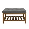Zeus & Ruta Tufted Linen Large Square Ottoman with Beech Wood Shelf and Frame, Dark Gray - 4 of 4