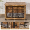 38.5" Dog Crate Furniture with Cushion and Wheels, Wooden Dog Kennel Indoor for Medium/Large Dogs, Rustic Brown - 4 of 4