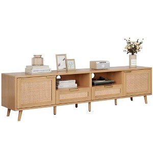 Dexmalle Rattan TV Stand for TVs up to 85'' with Solid Wood Legs - 1 of 4