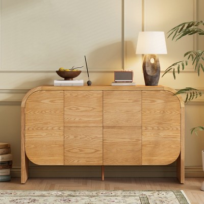 56" Sideboard Buffet Cabinet, Accent Storage Cabinet with 4 Doors, Wood Coffee Bar Cabinet, Console Table for Living Room Kitchen Hallway