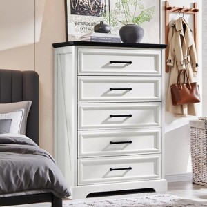 46" Farmhouse 5 Drawers Dresser for Bedroom, Tall Wood Chest of Drawers with Natural Texture for Bedroom, Living Room - 1 of 4