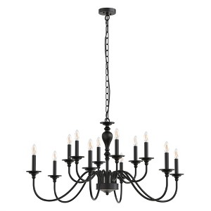 12-Light Black Industrial Farmhouse Chandelier, Large Candle-Style Hanging Fixture for Dining Room or Staircase - 1 of 4