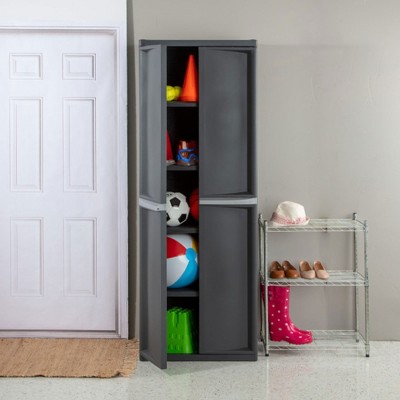 Gray Lockable Plastic Storage Cabinet with Adjustable Shelves