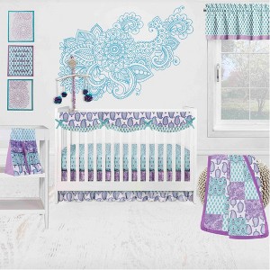 Bacati - Paisley Isabella Purple Lilac Aqua 10 pc Crib Bedding Set with Long Rail Guard Cover - 1 of 4