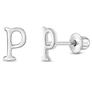Girls' Polished Initial Letter Initial Screw Back Sterling Silver Earrings - In Season Jewelry - 1 of 4