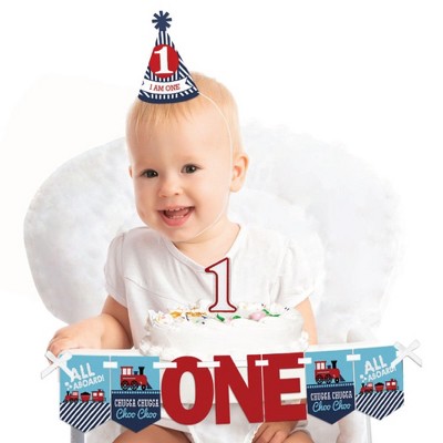 Big Dot of Happiness Railroad Party Crossing 1st Birthday - First Birthday Boy Smash Cake Decorating Kit - High Chair Decorations