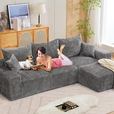 110'' Modular Sectional Sofa, L-Shaped Cloud Couch with Deep Seats, Modern Convertible Chenille Couch with Ottomans
