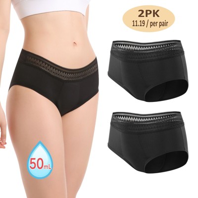CARER 2pk Menstrual Underwear for Women Lace Period Panties Leak-proof Washable - Mild Absorbency
