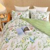 Queen Size Duvet Cover Set, Green Floral Print, 3pc Microfiber Bedding with Zip Ties - Modern Farmhouse Style - 3 of 4