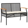 vidaXL Patio Bench with Cushion Black Poly Rattan Acacia Wood - 2 of 4