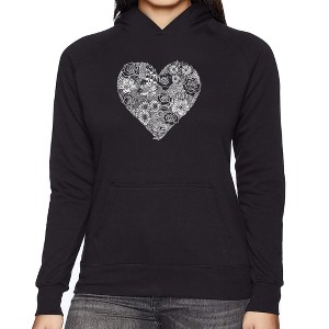 LA Pop Art Women's Word Art Hooded Sweatshirt - Heart Flowers - 1 of 4