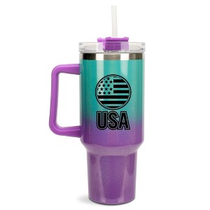 100 North USA American Flag Emblem Wrap-Around 40 Oz. Stainless Steel Water Bottle Coffee Mug, Spill & Leak Resistant, Travel Tumbler with Handle, Lid - 1 of 4
