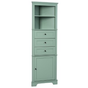 Gulches Green Triangle Corner Cabinet - 3 Drawers & Adjustable Shelf, Anti-Tip MDF Painted Storage Cabinet for Bathroom, Kitchen, Living Room (68.9"H) - 1 of 4