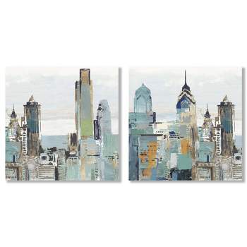 Americanflat Architecture (Set Of 2) Canvas Wall Art Set Teal City By Pi Creative Art