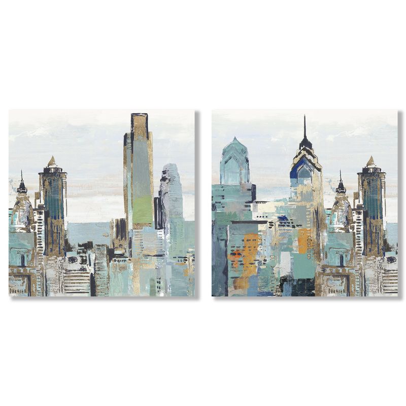 Americanflat Architecture (Set Of 2) Canvas Wall Art Set Teal City By Pi Creative Art, 1 of 8