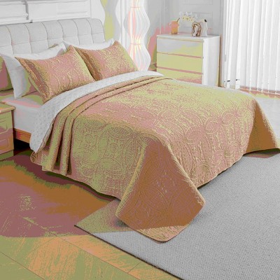 Beige Reversible Microfiber Queen Bedspread Set