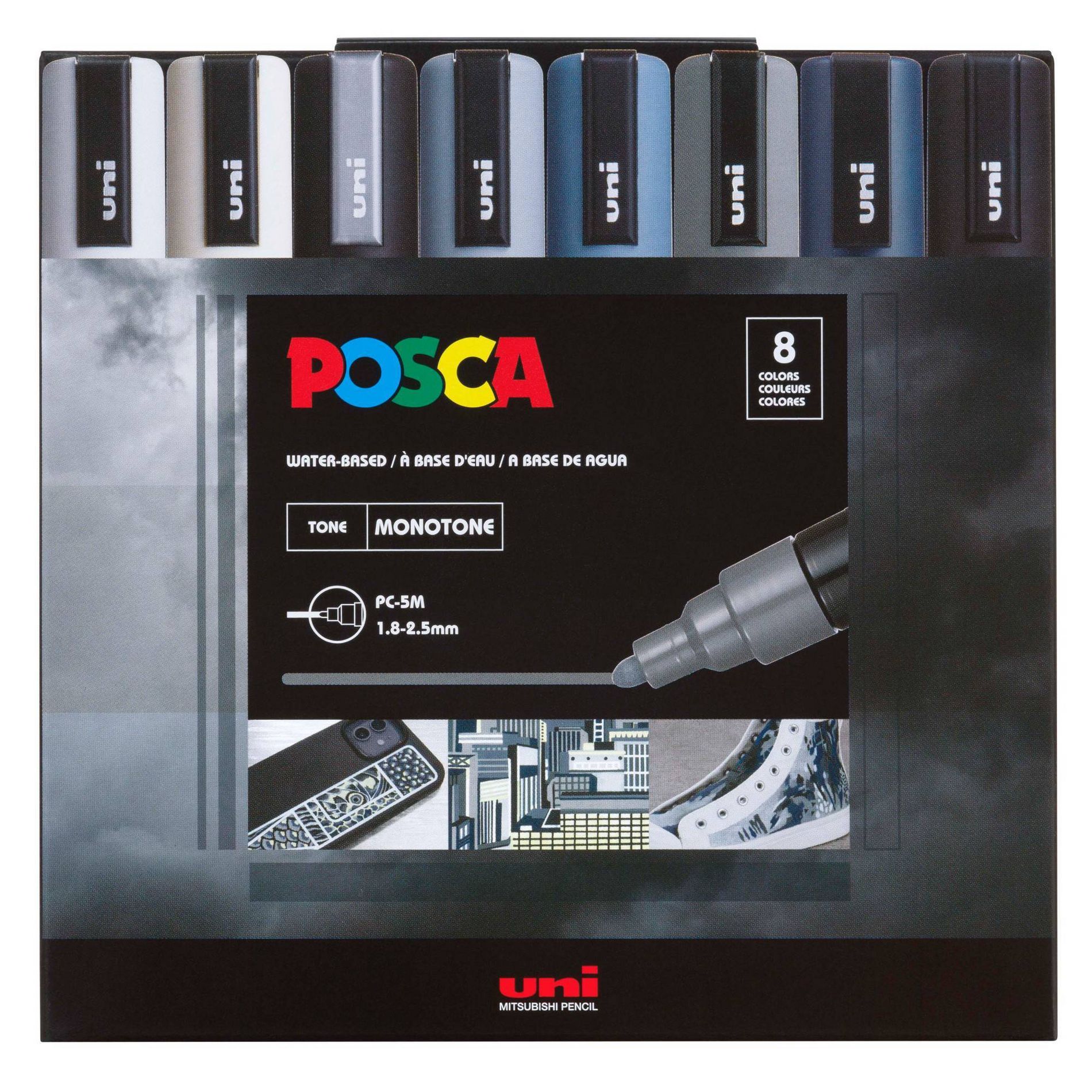 uniball POSCA 8pk PC-5M Water Based Paint Markers Medium Tip 1.8-2.5mm Monotone Colors