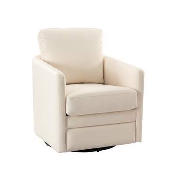 Hugo Transitional  Wooden Upholstered Swivel Chair with metal base  for Bedroom and Living Room| ARTFUL LIVING DESIGN-IVORY