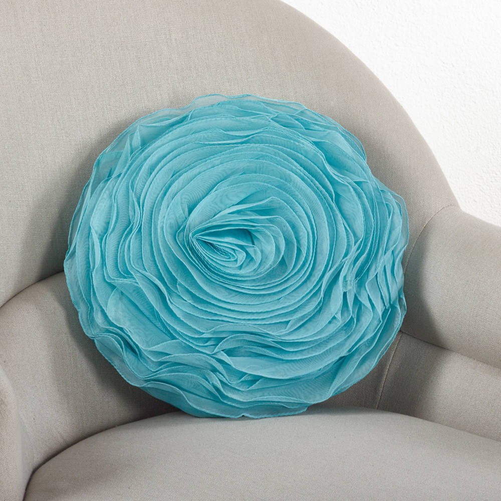 Photos - Pillow 13"x13" Rose Design Poly Filled Square Throw  Turquoise - Saro Lifes