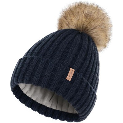 ZUPPAD Womens Winter Beanie Hat Fleece Lined Faux Fur Pom Pom Knitted Warm Beanie for Women Hats 1 Pack