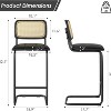 Black Counter Height Bar Stools Set of 2 Upholstered PU Leather Barstools with Rattan Back 30 inch Stools Armless Bar Chairs for Kitchen Island - 4 of 4