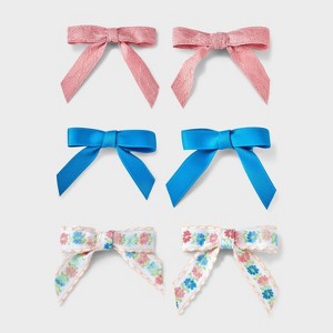 Girls' 6pk Ribbon Bow Hair Clip Set - Cat & Jack™ Pink/Blue - 1 of 4